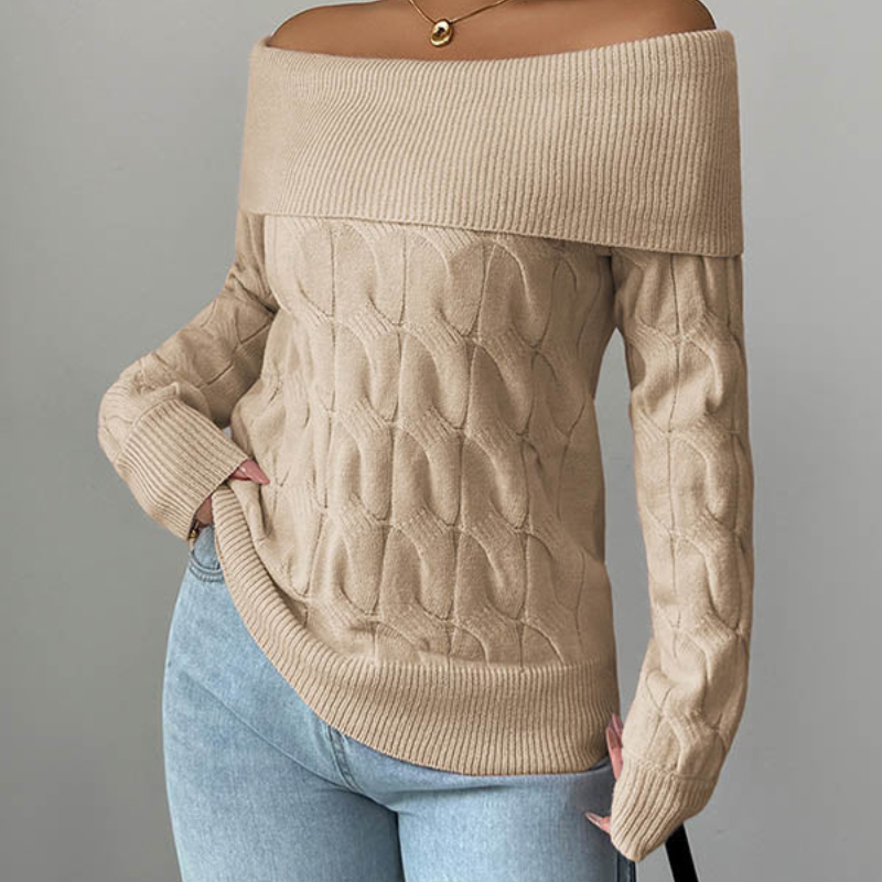 Ellah™ – Skulderfri Strikket Genser